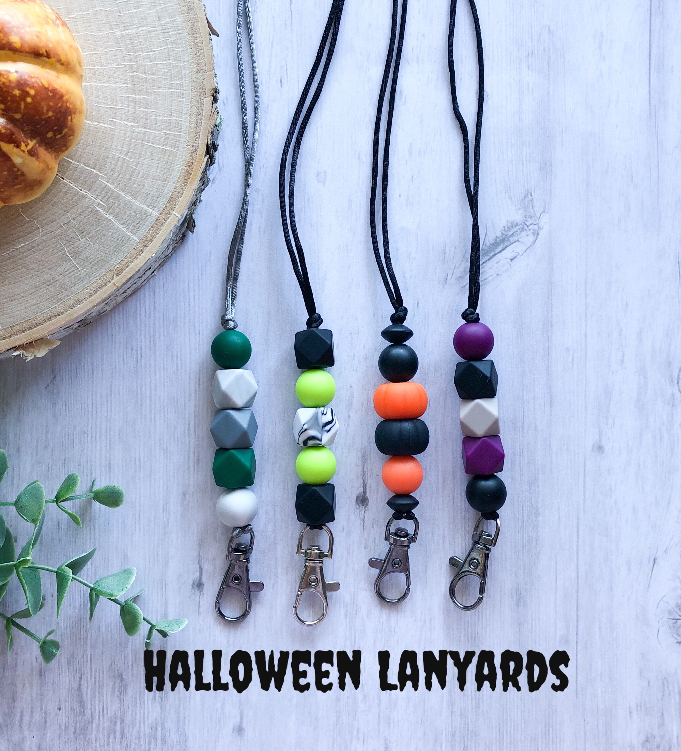 Halloween Beaded Teacher Lanyard Halloween Pumpkin Lanyard Etsy