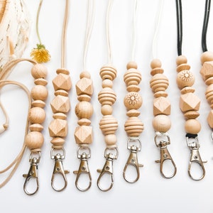 Wooden Bead Boho Minimalist Hippie Lanyard, Natural Keys Holder, Wood Boho, Teacher Nurse ID Badge Student Lanyard, Back to School Gift