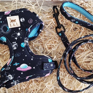Arnés Galaxy Cat, estampado espacial en algodón, estilo chaleco seguro