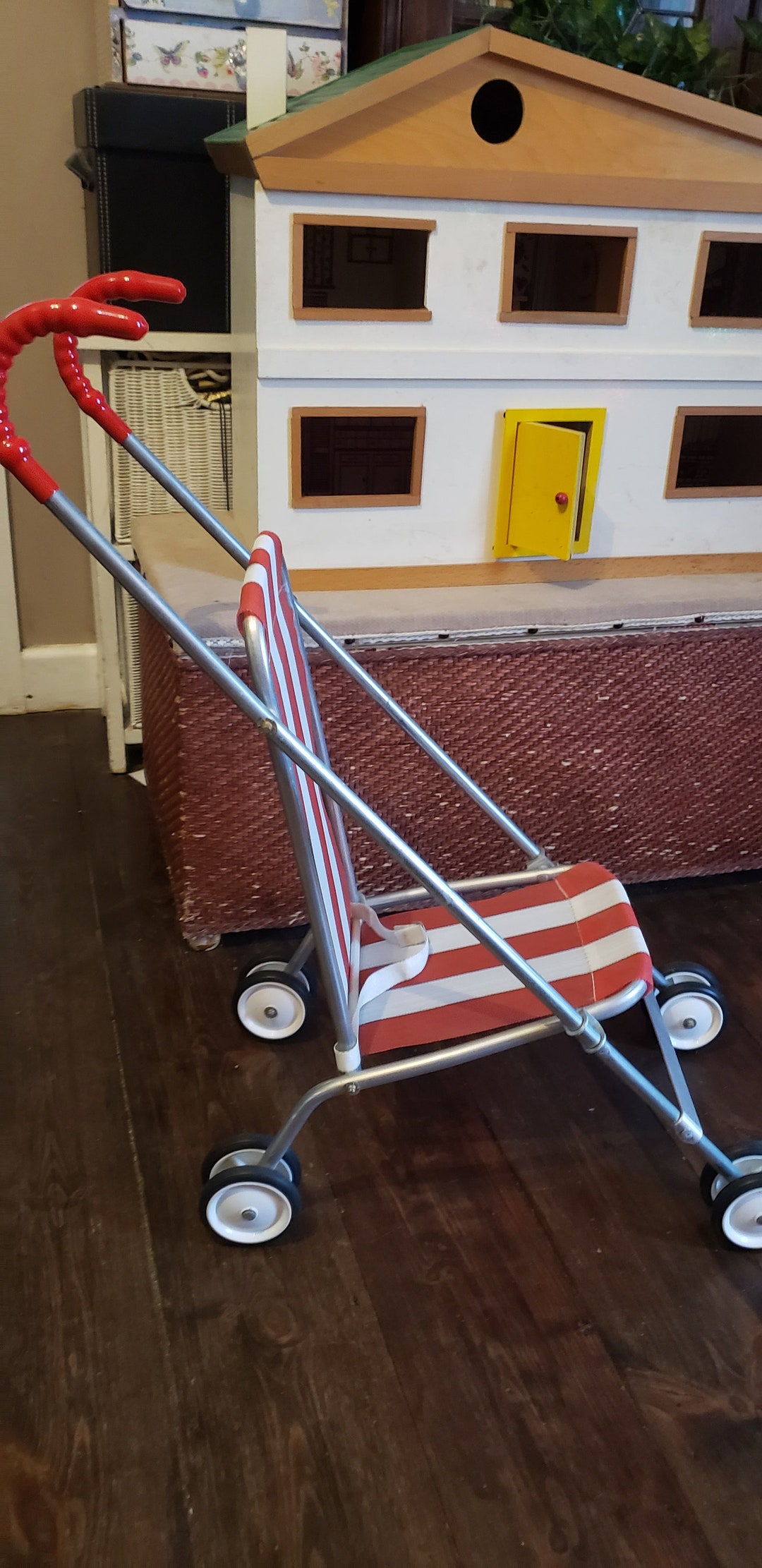 Vintage Striped Folding Dolls / Childs Pram Possibly by Maclaren or