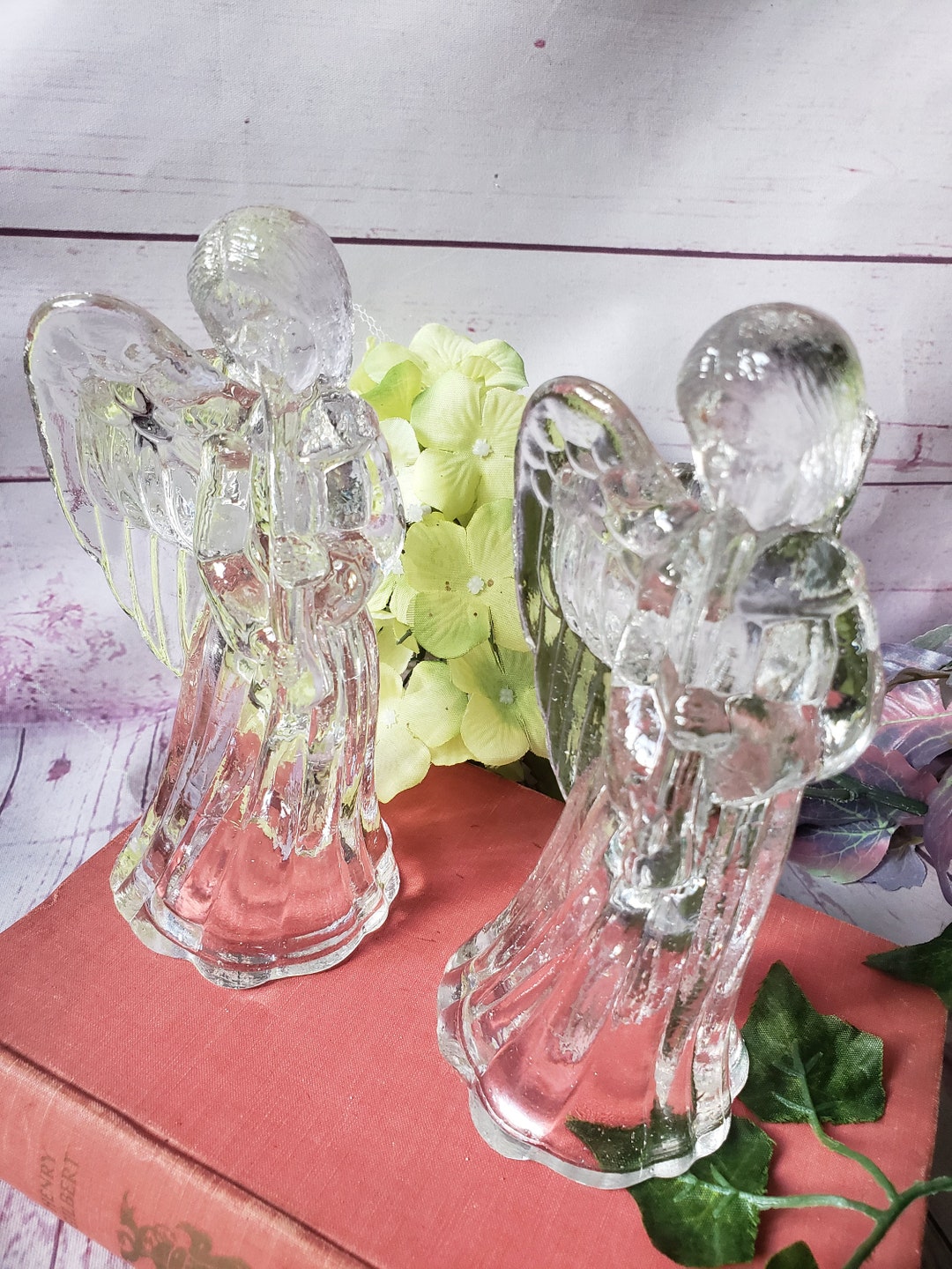 Vintage Heavy Glass Angel Candle Holders Etsy UK
