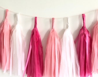 Pastel Pink White Garland, Tissue Paper Garland, Tissue Paper Tassels, DIY Tassel Garland, Rainbow Party Decor, Unicorn Decor, Baby Shower