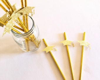 Graduation Straws, 12 gold glitter paper drinking straws, Graduation for him and her, Party Decor, Table Decorations, Class of 2023