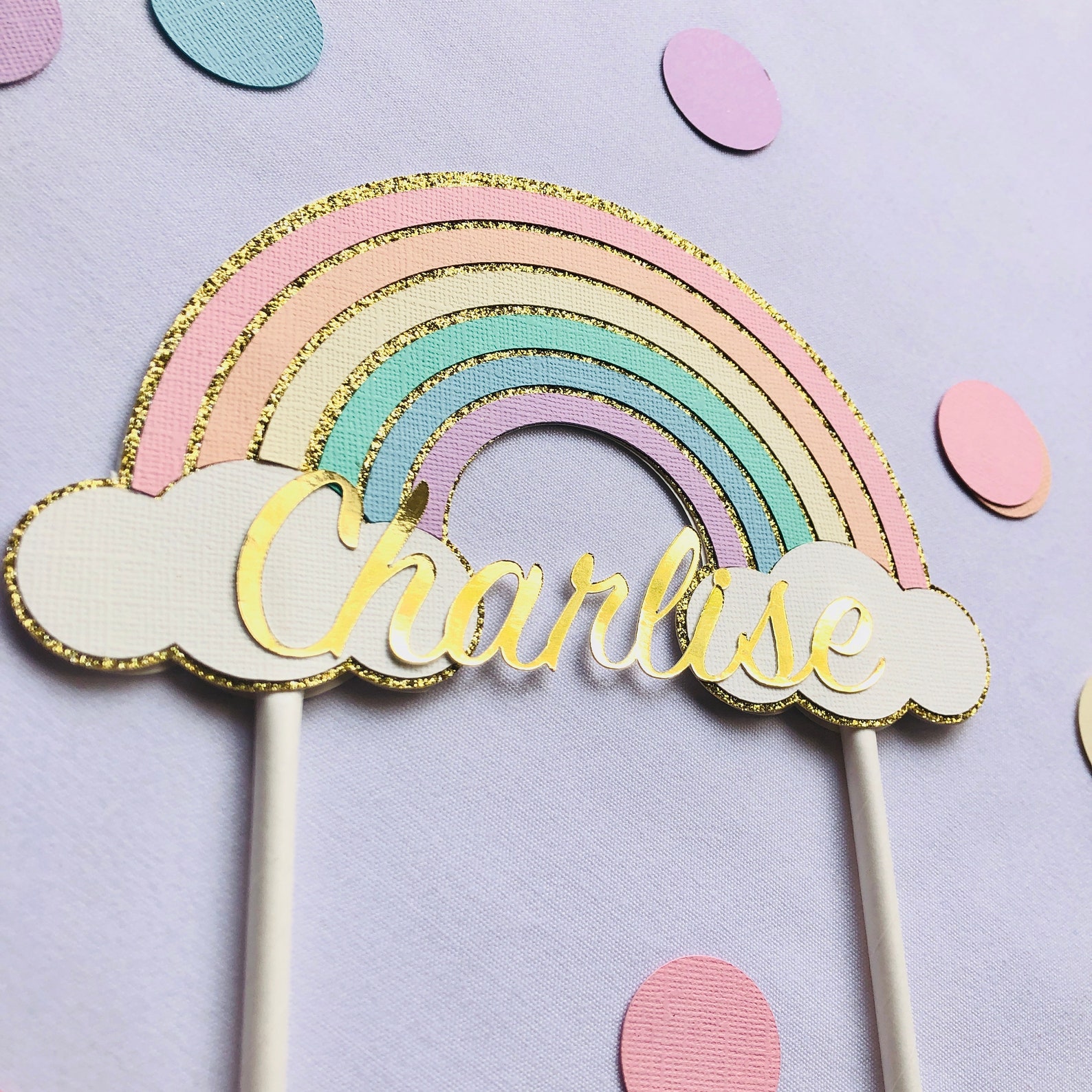 Pastel Rainbow Cake Topper Rainbow cake topper Personalised Etsy