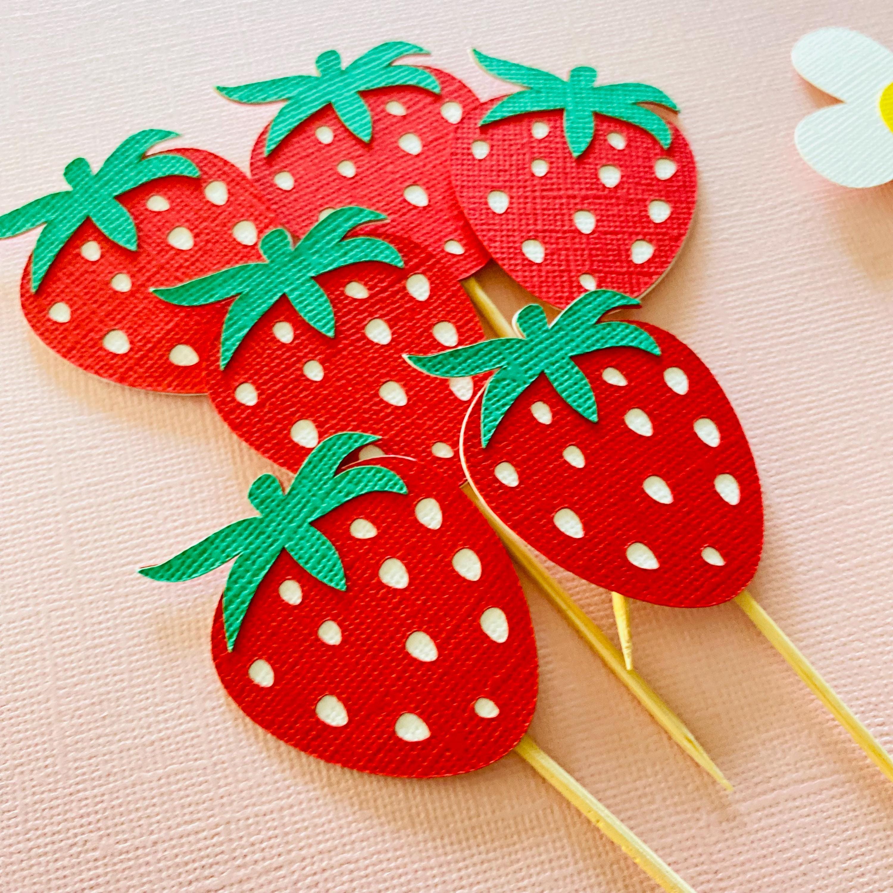 BoningNEW 20 decorazioni glitterate per cupcake a forma di fragola, per feste di primo compleanno, 1 anno, festa di compleanno, baby shower, 1° anniversario, feste, torte, decorazioni da forno