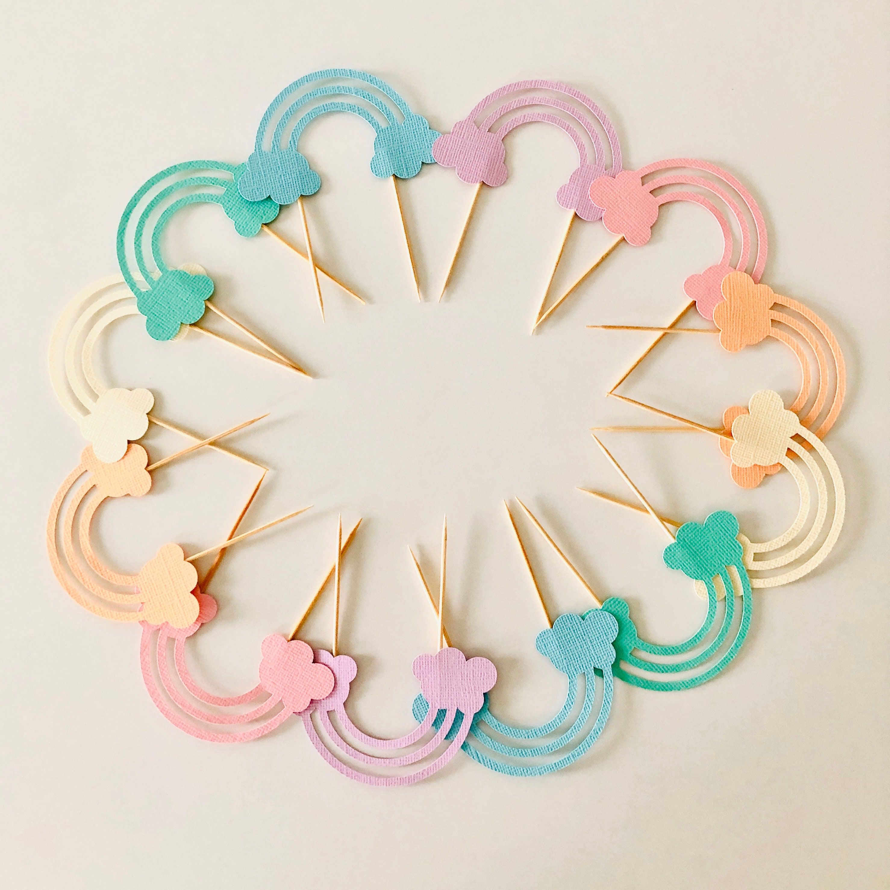Pastel Rainbow Cupcake Topper Baby Shower Cupcake Pick Etsy