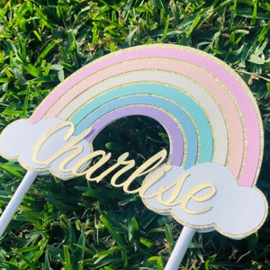 Pastel Rainbow Cake Topper, Rainbow cake topper, Personalised Custom Rainbow Birthday Cake Decoration, Glitter Topper, Unicorn Cake Topper