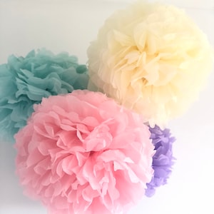 Pompon arcobaleno pastello, decorazioni per feste, baby shower, carta velina, decorazioni fai da te per il 1° compleanno, azzurro, rosa, crema e viola