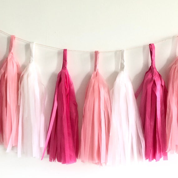 Pastel Pink White Garland, Tissue Paper Garland, Tissue Paper Tassels, DIY Tassel  Garland, Rainbow Party Decor, Unicorn Decor, Baby Shower 