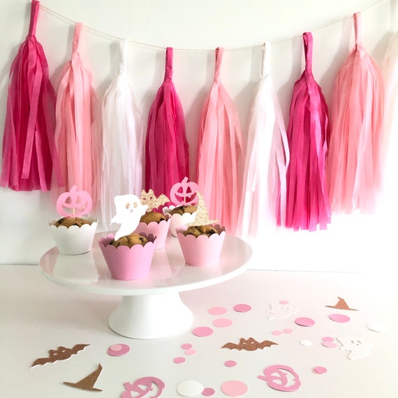 Pastel Pink White Garland, Tissue Paper Garland, Tissue Paper Tassels, DIY Tassel  Garland, Rainbow Party Decor, Unicorn Decor, Baby Shower 