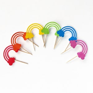 Rainbow Cupcake Toppers: Colorful Party Decorations, Set of 12