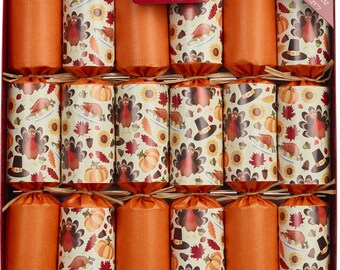 6 x 13" handmade English Thanksgiving Christmas Crackers by Robin Reed - Racing Turkeys - 72236
