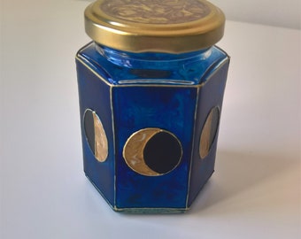 Stained Glass Moon Phases Jar: Celestial Home Decor
