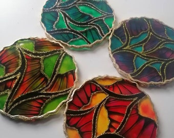 Stained Glass Butterfly Resin Coaster: Gold Glitter Accent