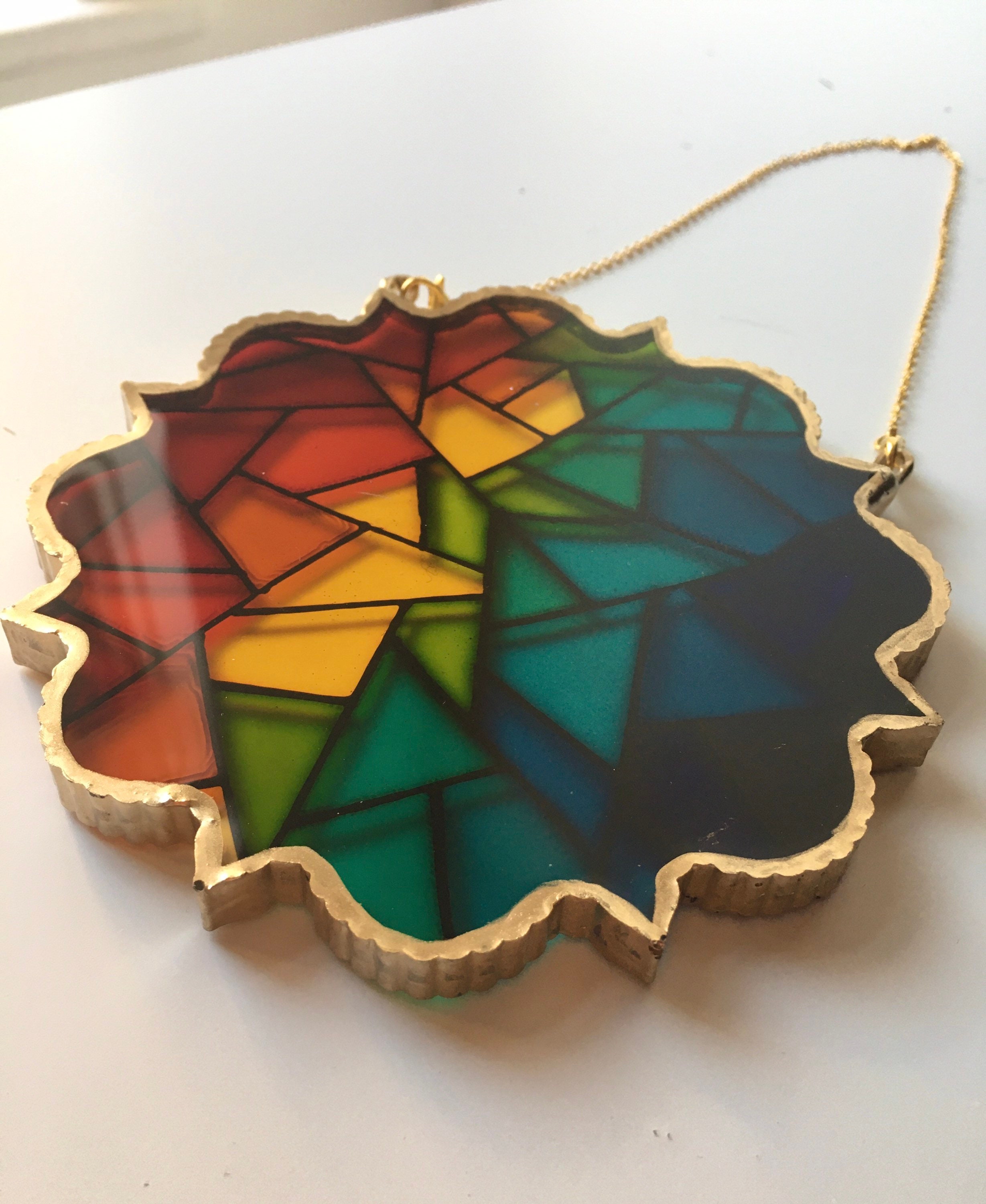 Faux Stained Glass Resin Art Multicoloured Stained Glass Etsy