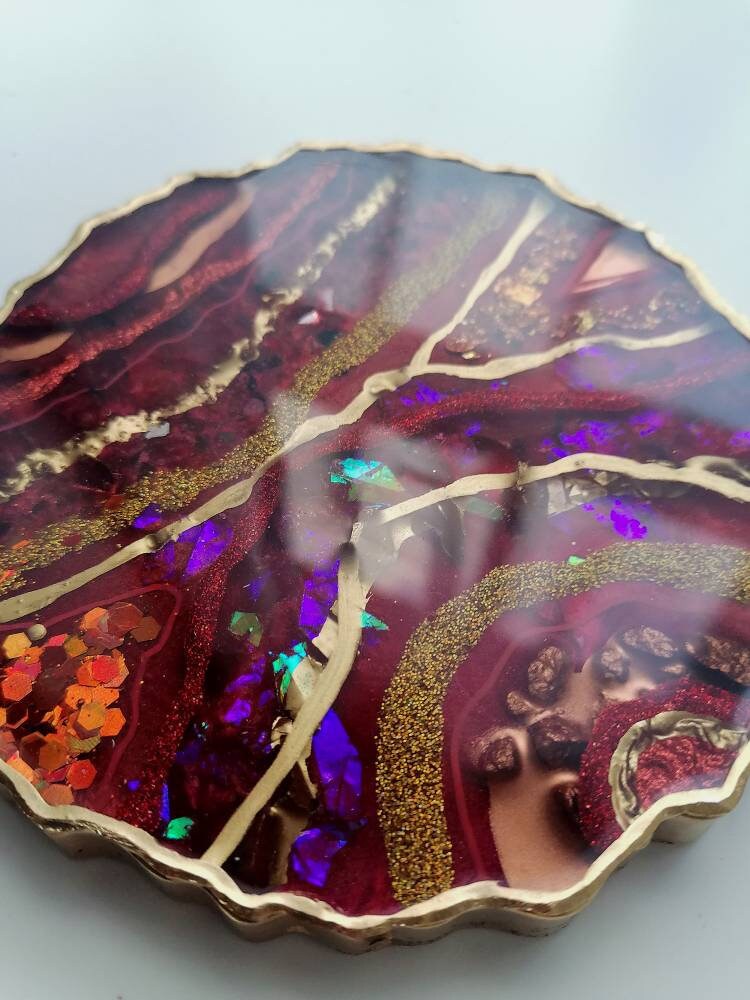 Set of 2 Coloured Geode Resin Agate Coasters | Etsy