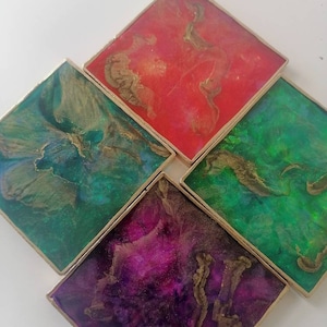 Sous-verres colorés de carré de résine d’Opalescent | Nail Art Palette | Iridescent Home Decor | Fond magique de fantaisie