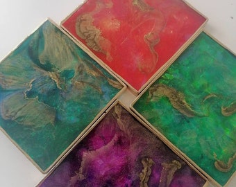 Colourful Opalescent Resin Square Coasters | Nail Art Palette | Iridescent Home Decor | Magical Fantasy Background