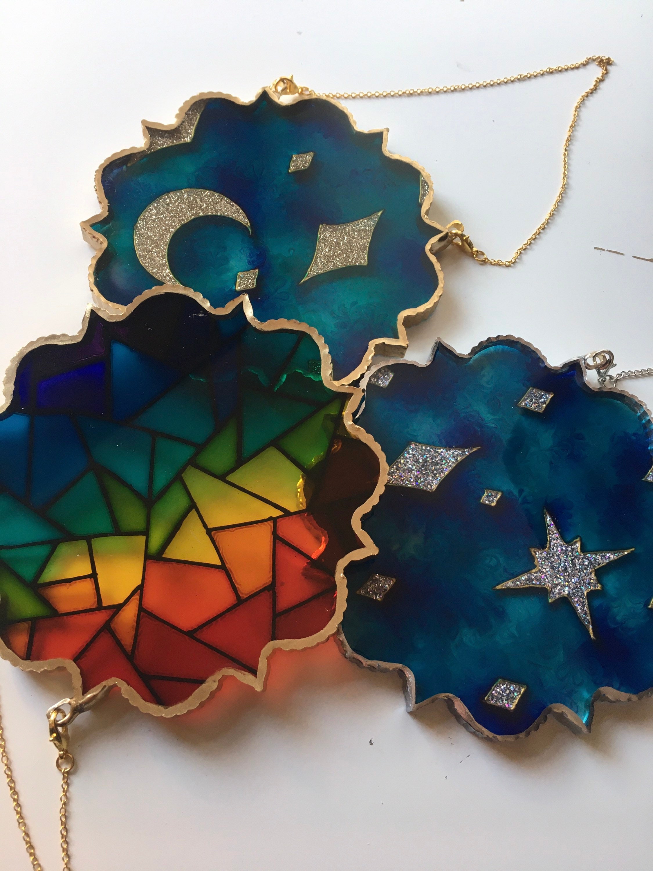 Faux Stained Glass Resin Art Multicoloured Stained Glass Etsy