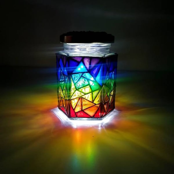 Veelkleurige glas-in-loodpot, aangepaste woondecoratie, lerarengeschenken, cadeaus voor haar, housewarmingcadeau, veelkleurig kunstwerk