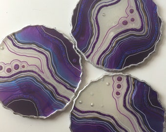 Purple Resin Geode Coaster: Amethyst Pearl Home Decor