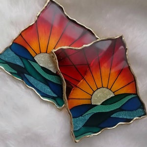 Sunset Stained Glass Square Resin Coaster