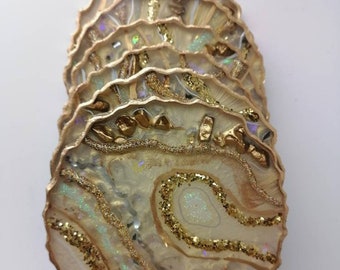 Gold Geode Resin Coaster: Pearl Accent, Bespoke Home Decor