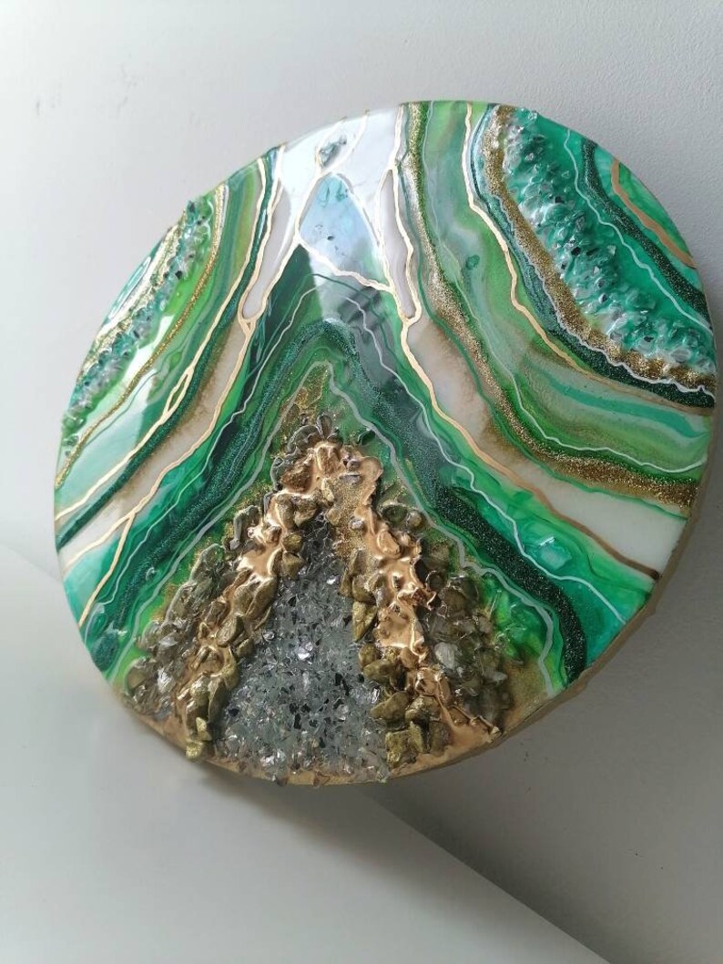 Emerald Green and Gold Resin Geode Wall Art Etsy