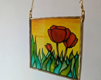 Faux Stained Glass, Resin Art, Poppy Stained Glass, Suncatcher, Wall Hanging, Gifts for Mum, Housewarming Present, Stained Glass Art