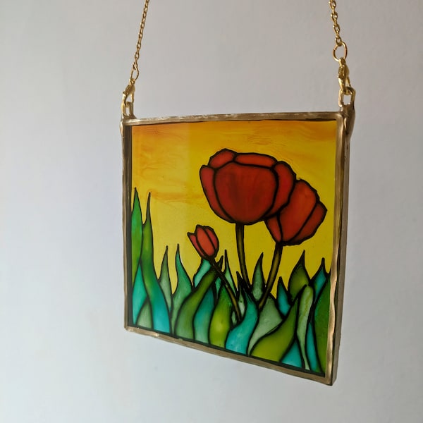 Faux Stained Glass, Resin Art, Poppy Stained Glass, Suncatcher, Wall Hanging, Gifts for Mum, Housewarming Present, Stained Glass Art