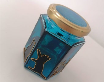 Black Cat Stained Glass Jar: Custom Home Decor, Cat Lover Gift
