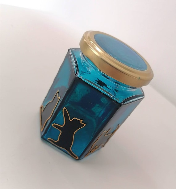 Black Cat Stained Glass Jar: Custom Home Decor, Cat Lover Gift