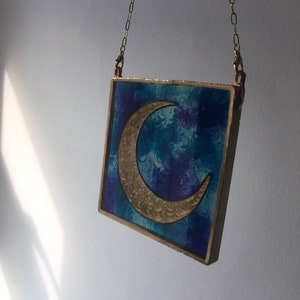 Faux Stained Glass, Resin Art, Crescent Moon Stained Glass, Suncatcher, Wall Hanging, Gifts for Mum, Housewarming Present, Stained Glass Art