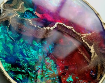 Opal Iridescent Resin Coaster: Unique Textured Home Decor