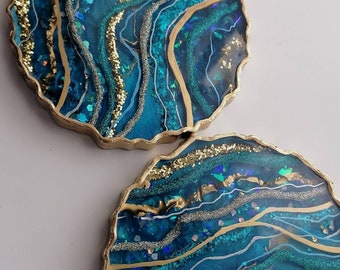 Set of 2 Coloured Geode Resin Agate Coasters
