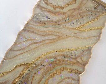 Pearl and Gold Resin Serving Tray, Gifts For Her, Housewarming Present, Vanity Tray, Geode Home Decor, Unique Tabledecor, Geode Placemats