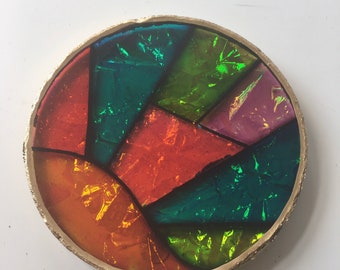 Stained Glass Resin Coaster: Iridescent Opal Home Decor