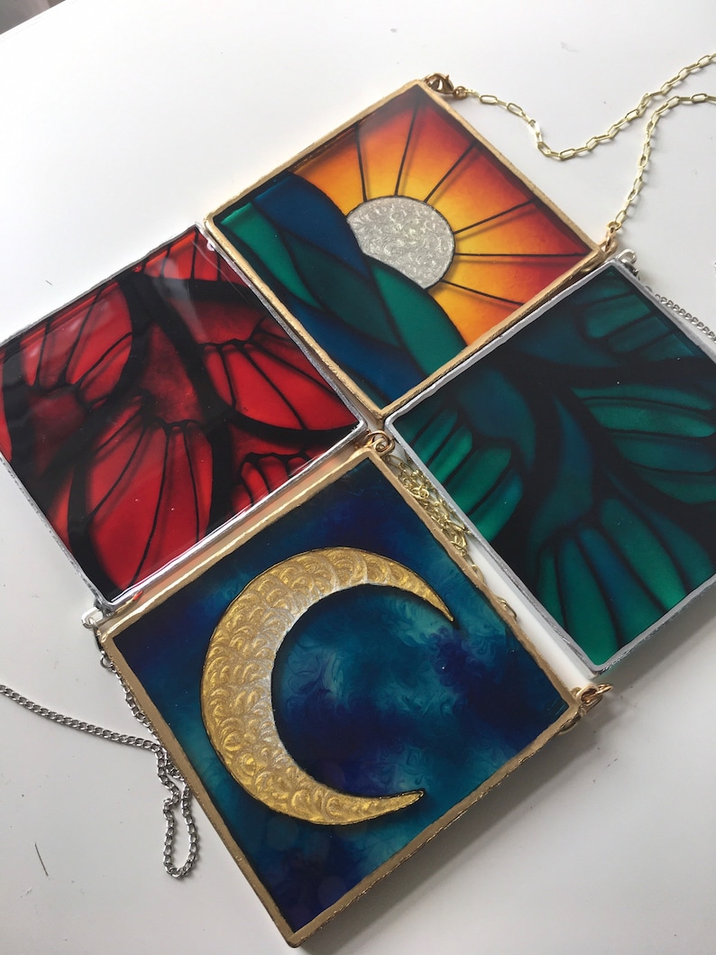 Faux Stained Glass Resin Art Sunset Stained Glass Etsy