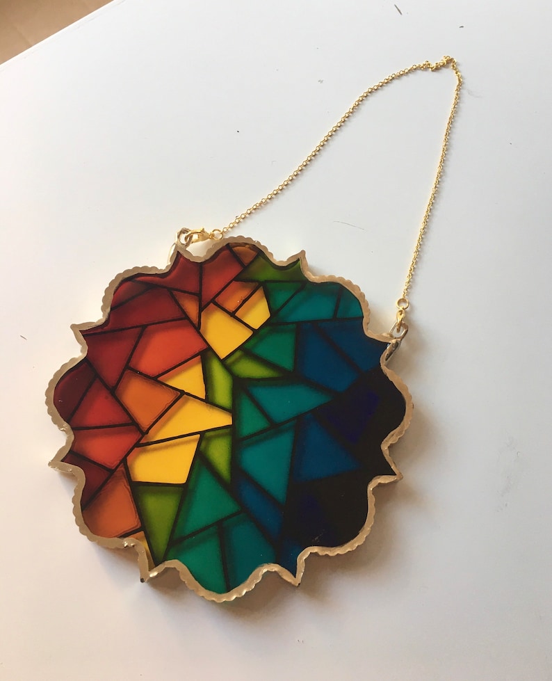 Faux Stained Glass Resin Art Multicoloured Stained Glass Etsy