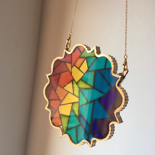 Faux vitraux, art en résine, vitraux multicolores, suncatcher, tentures murales, cadeaux pour maman, cadeau de pendaison de crémaillère, art du vitrail