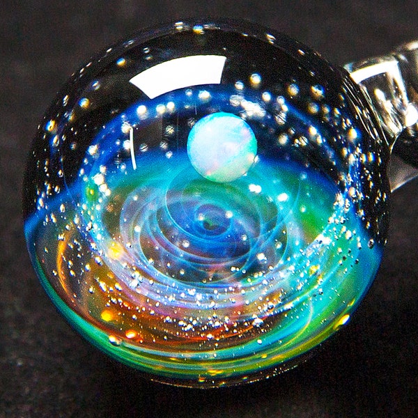 Pavaruni Original Galaxy Ball Pendentif Collier, Universe Glass, Space Cosmos Design, Birthday Handmade Craftsman,Opal Gemstone(Aurora)