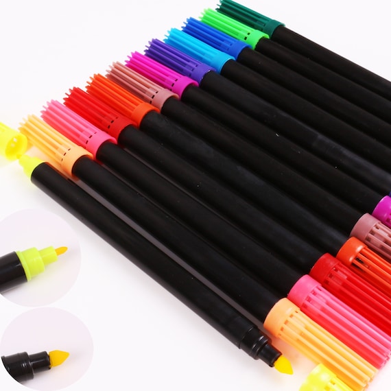 20x DUAL TIPPED FELT PENS Double Ended Colouring Tips Colour Fibre Set Child UK