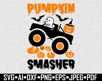 Pumpkin Smasher SVG, Boy Halloween Shirt Design, Pumpkin Monster Truck Boys Halloween Svg Trucks Pumpkin DXF Cut File Cricut Dxf, Eps, Png