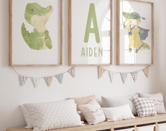 Set of 3 Custom Crocodile Prints Nursery Boy Room Wall Art Decor Personalized Name Alligator Toddler Boy Print Boys Kids Printable