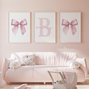 Set of 3 Pink Bow Prints Custom Wall Art Nursery Girl Room Decor ...