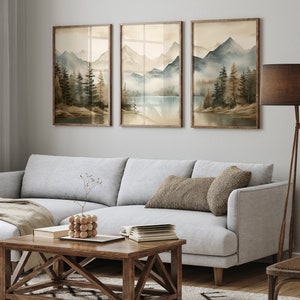 3 Stück Wand Kunst Drucke Bergsee Wald Aquarell Vintage Landschaft Wand Dekor Print Abstrakte Natur Kinderzimmer Wand Dekor
