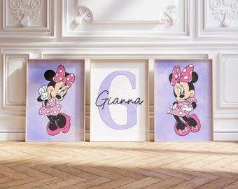Custom Set of 3 Minnie Mouse Prints Wall Art Nursery Girl Room Decor Printable