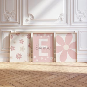 Juego de 3 láminas decorativas Daisy para pared, decoración personalizada para habitación infantil de niña con nombre personalizado.