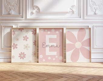 Daisy Wand Kunst 3er Set Drucke Benutzerdefinierte Kinderzimmer Mädchen Zimmer Dekor Name