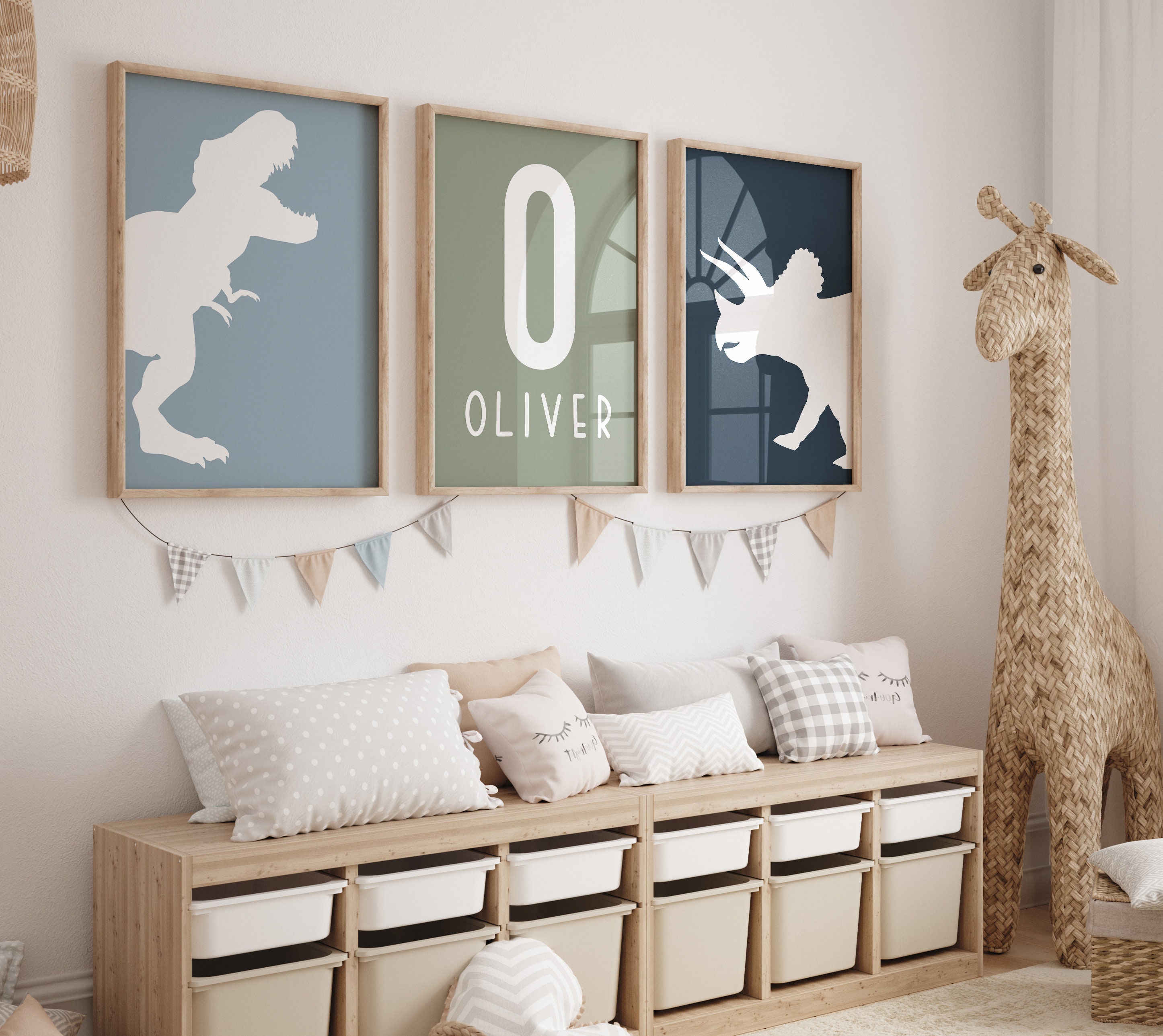 Wall Art Set of 3 Custom Dinosaur Nursery Prints Nursery Boy Room Decor ...